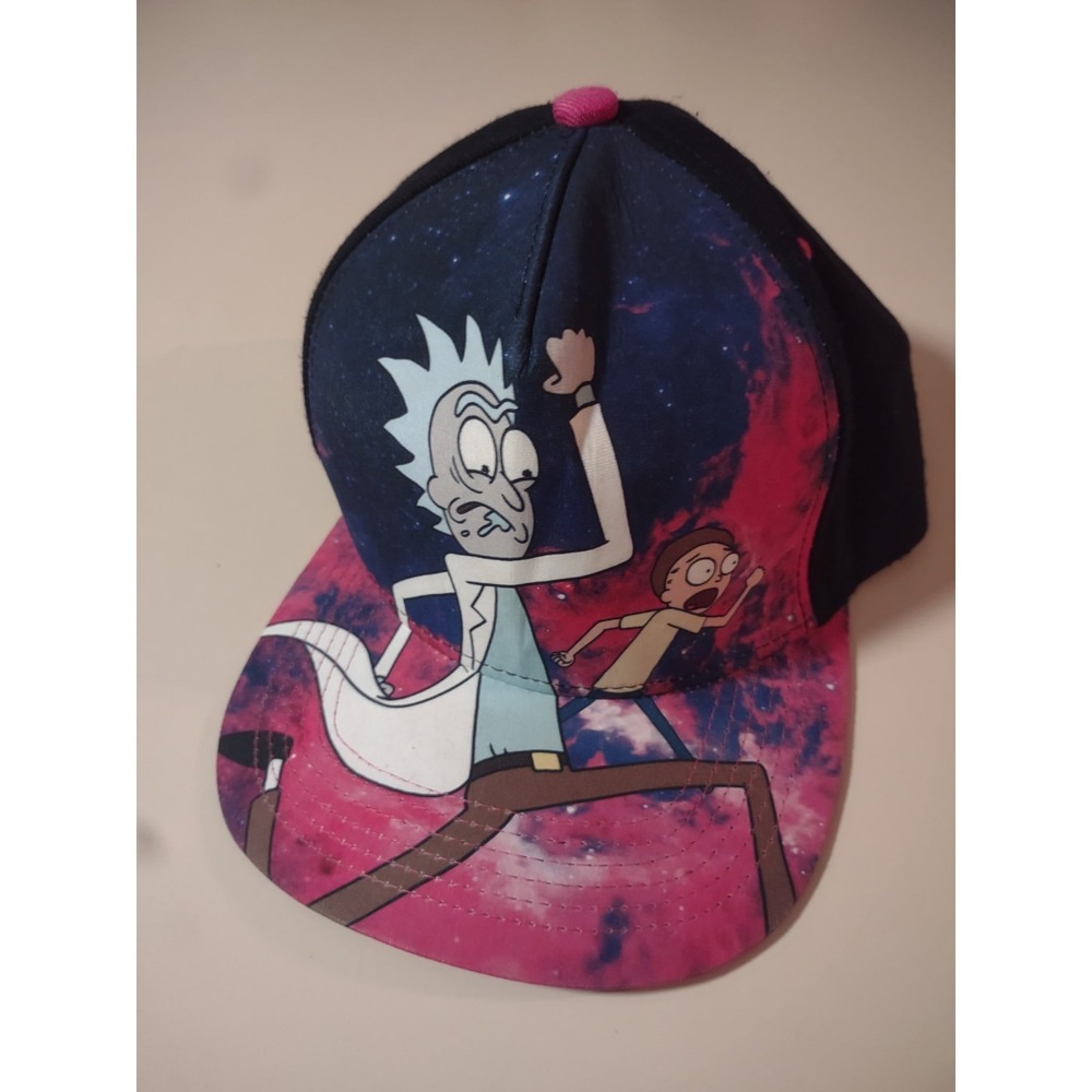 Rick and Morty Space Scene Snapback Hat Black Pink Adjustable Cap Adult Swim